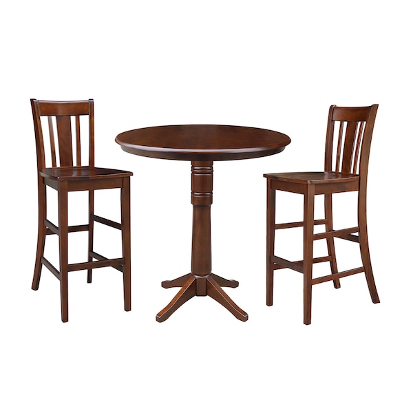 International Concepts Round 36 in Rd Pedestals Bar Height Table, 2 Bar Height Stools, Espresso, 36 in W, 36 in L, Wood K581-36RT-27B-S103-2 - main